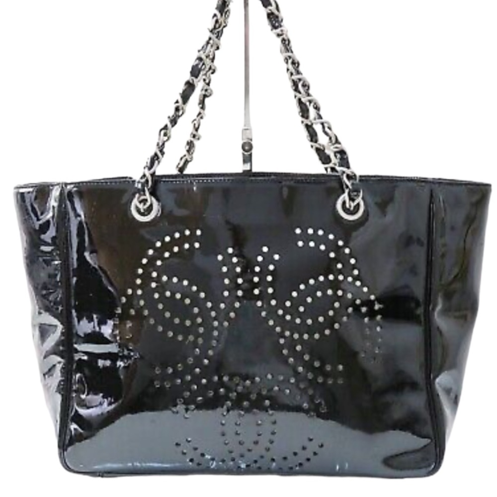 CHANEL Perforated Patent Leather Tote Bag Triple Coco